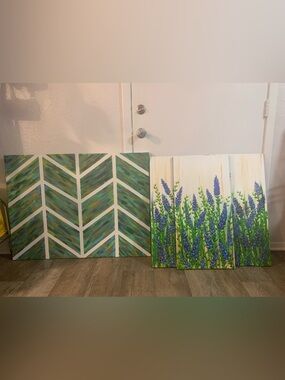 4 Piece set of Canvas Paintings depicting purple lupine wildflowers